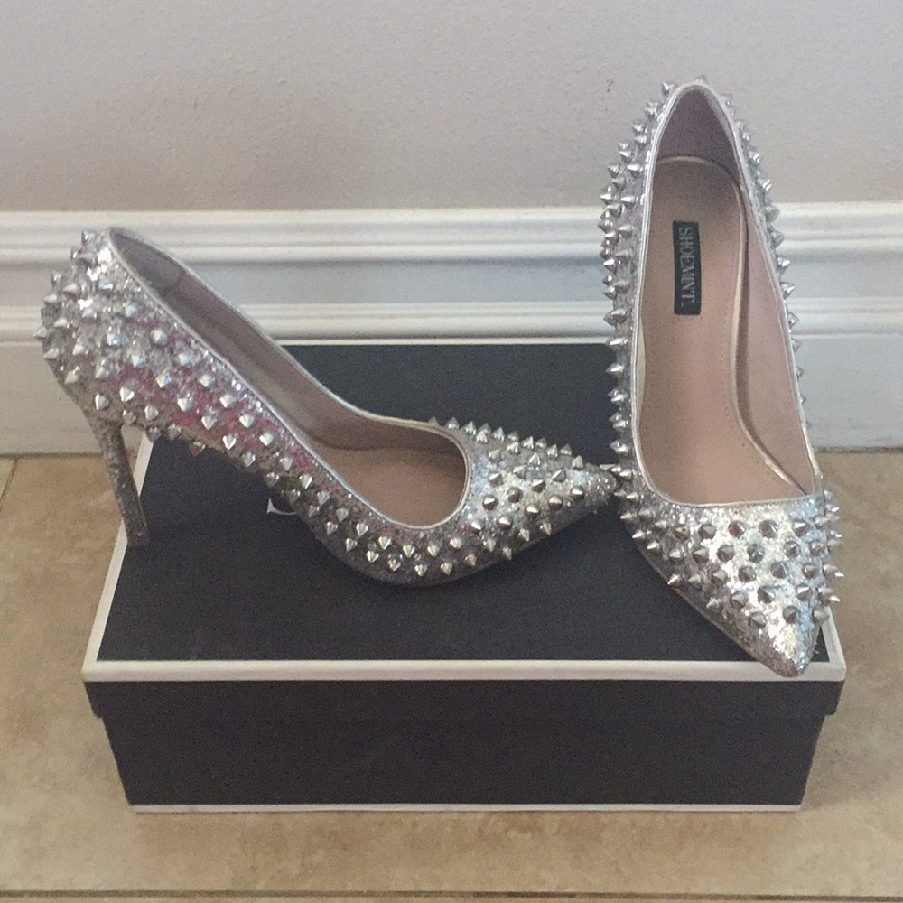 Shoesmint silver spike pointed heels